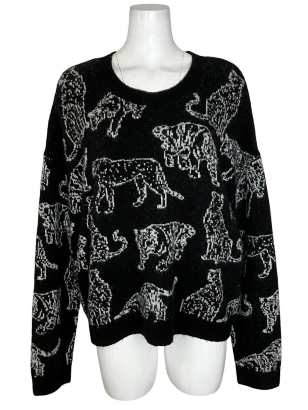 Rails Perci Charcoal Cats Sweater XL Black Wool Blend Crewneck NEW - Picture 6 of 16